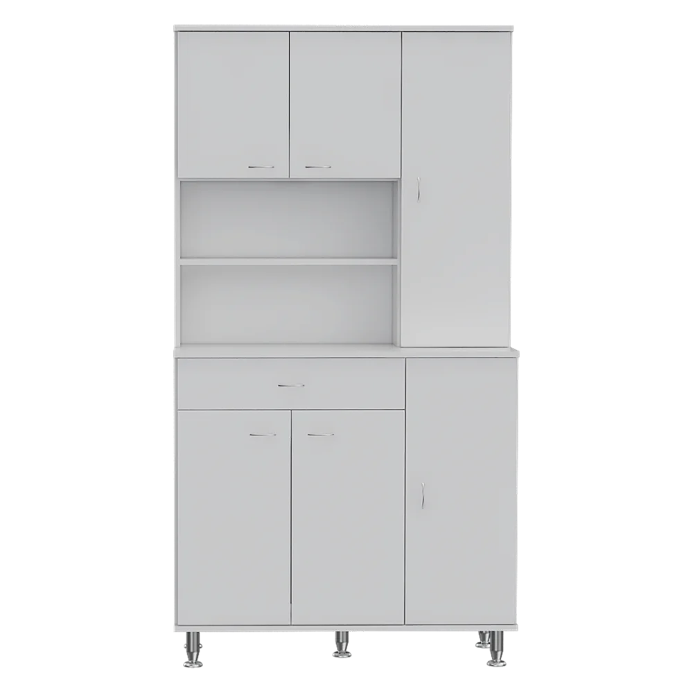 White Engineered Wood Pantry Cabinet with Six Doors E49008