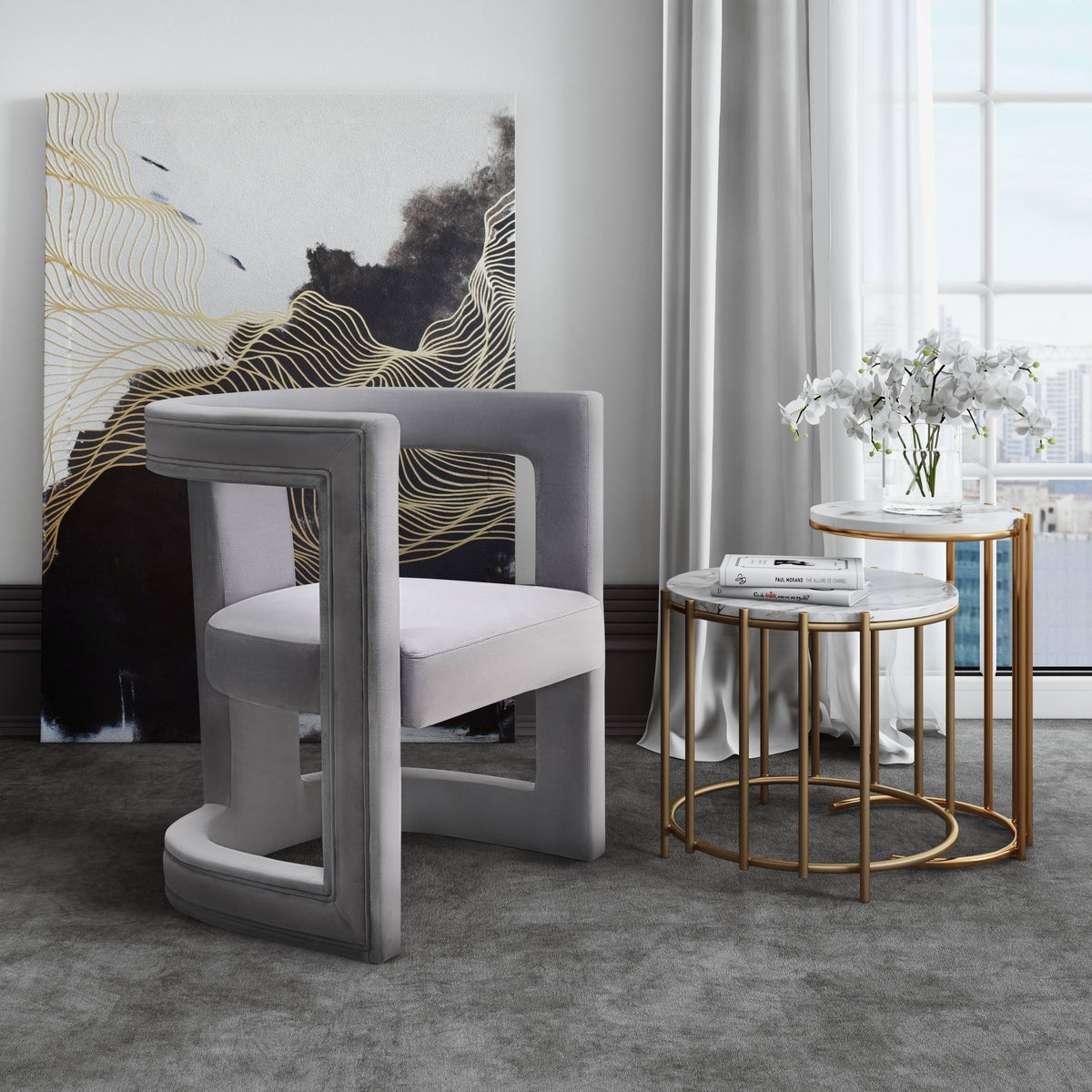 Grey Velvet Chair H132282