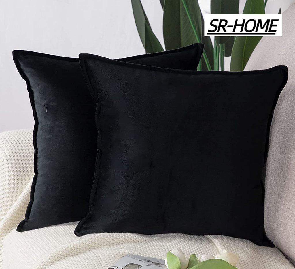 Set of 2 Velvet Decorative Throw Pillow Covers Square with Fringe Cushion Case F6878