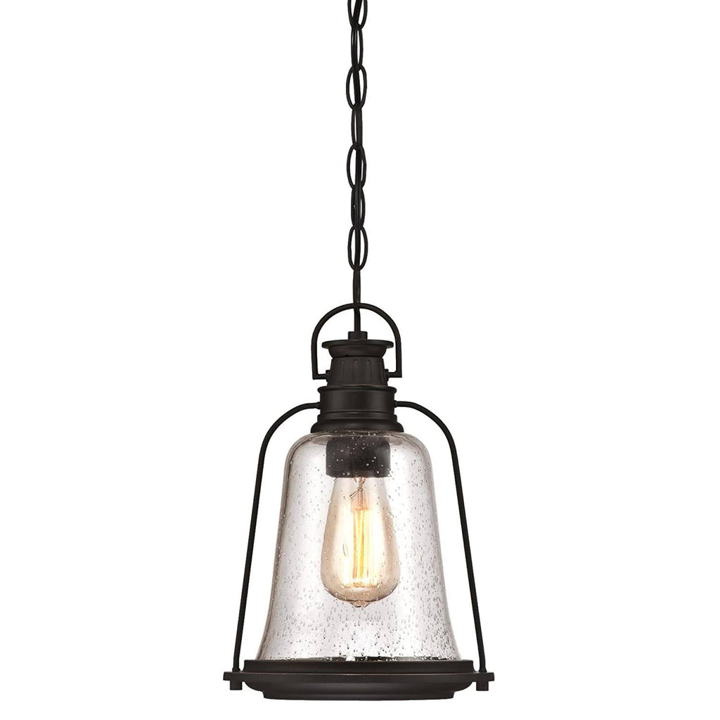 One-Light Outdoor Pendant, Oil Rubbed Bronze Finish with Clear Seeded Glass O519
