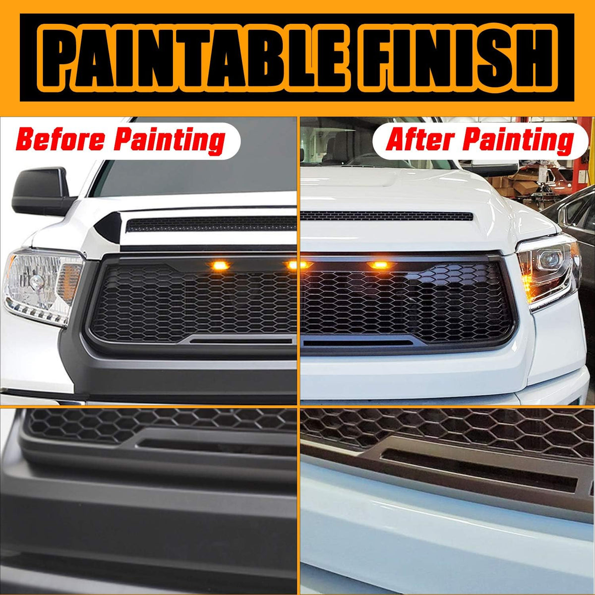 ABS Upper Grille Front LED Grille with Amber LED Lights Replacement Grille I550284