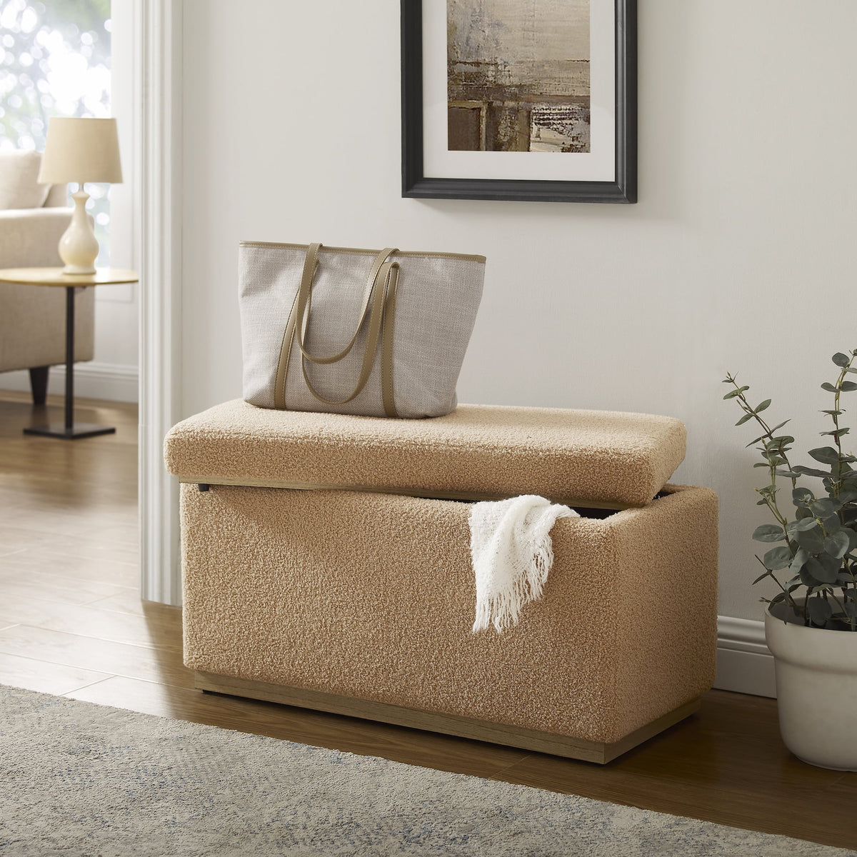 Tan Rectangle Storage Ottoman W4441
