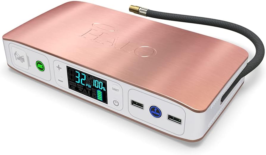 Rose Gold Portable Emergency Power Kit with Tire Pump and Car Jump Starter L4993