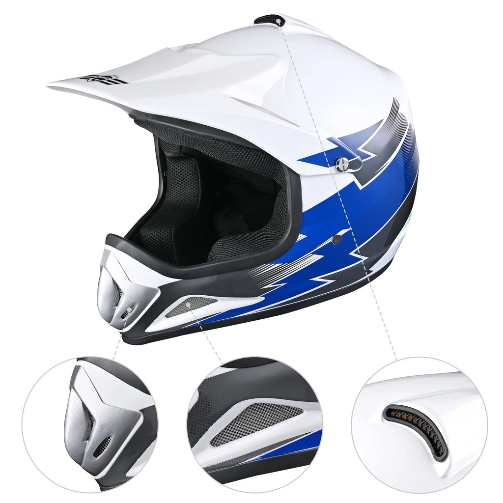 Youth DOT Motocross Helmet and Goggles Set Blue M M369
