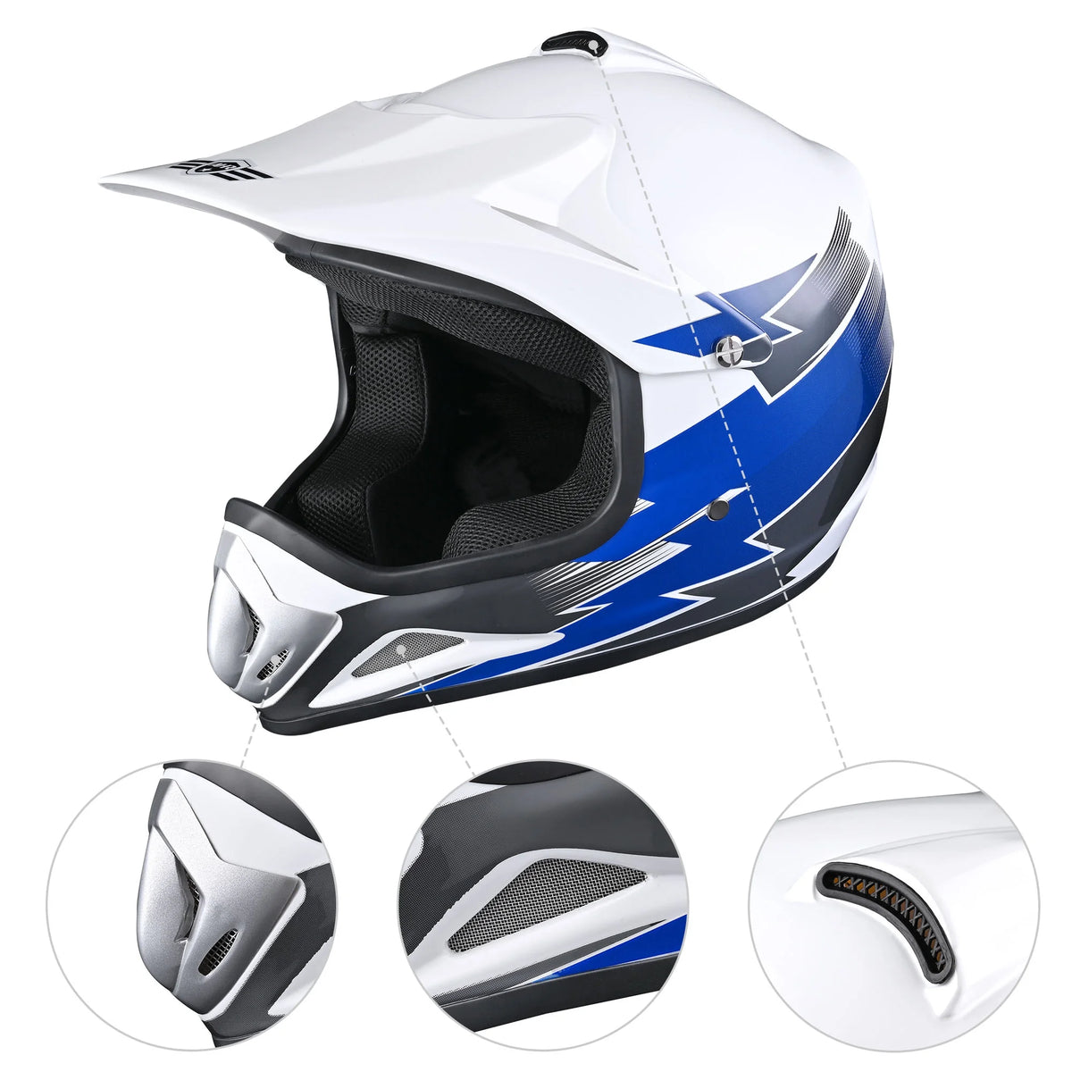 Youth DOT Motocross Helmet and Goggles Set Blue M M369