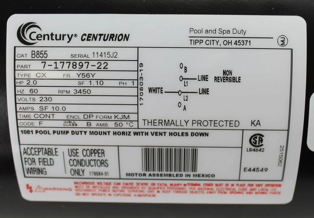 2.0 HP Single Speed Pool Pump Motor B44635