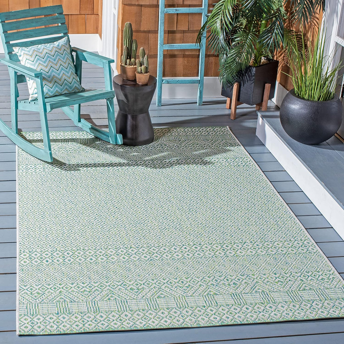 Ivory Green Round Indoor Outdoor Area Rug N514601