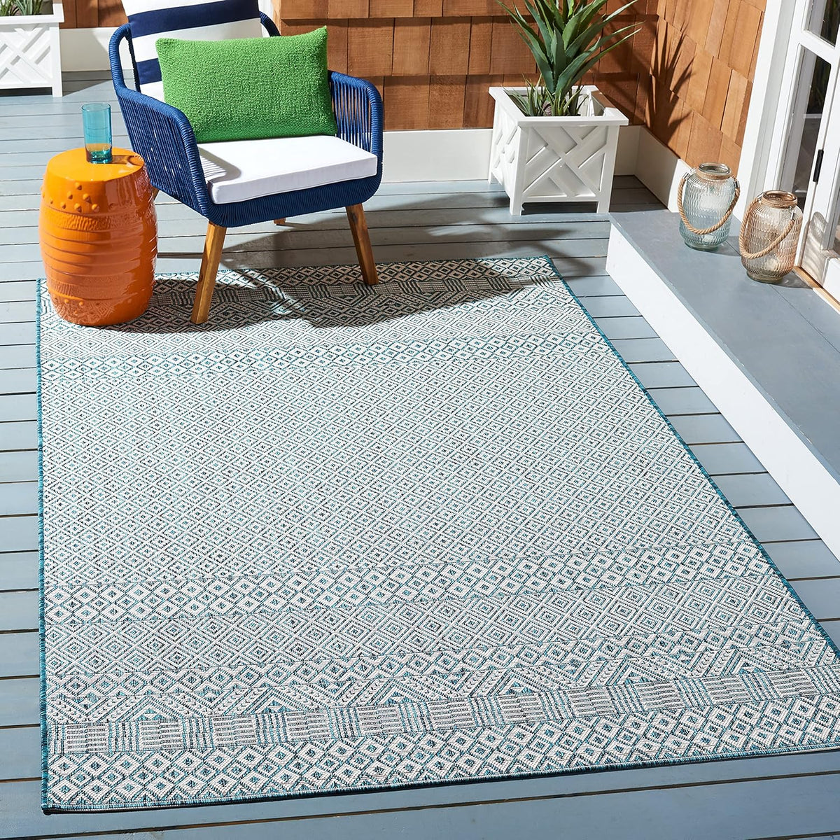 Ivory Green Round Indoor Outdoor Area Rug N514601