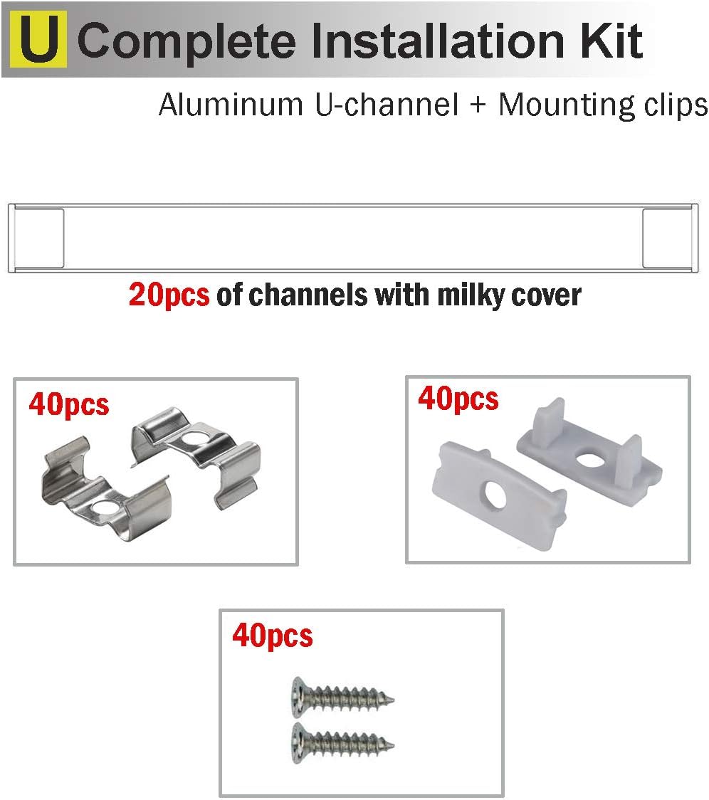 20Pack LED Aluminum Channel with Cover and Mounting Accessories Y40720