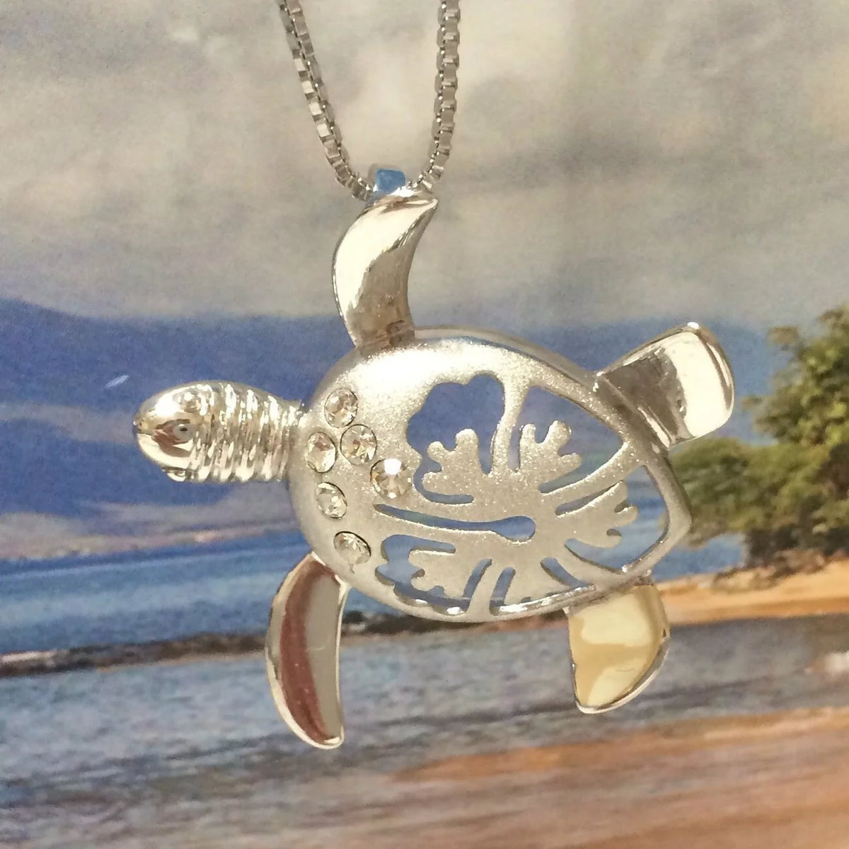 Sterling Silver Turtle Hibiscus Earring and Necklace E16977