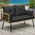 Light Brown Black Wicker Outdoor Loveseat with Cushions Y576763