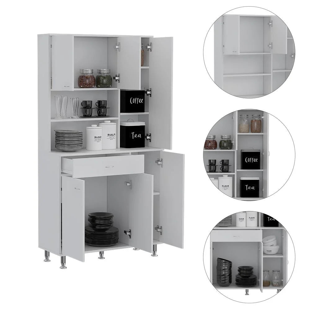 White Engineered Wood Pantry Cabinet with Six Doors E49008