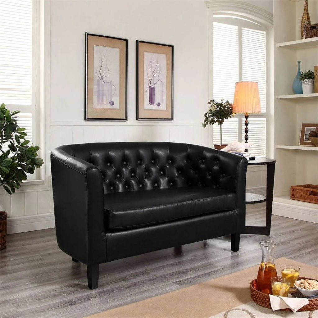 Black Faux Leather Tufted Loveseat C3557