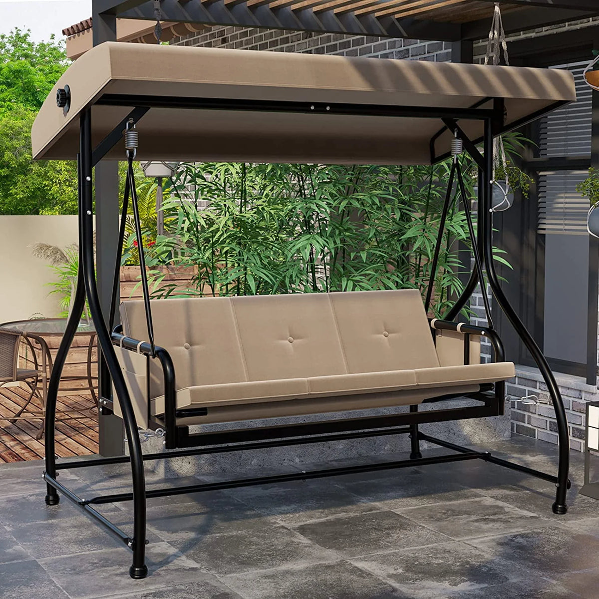 3 Person Outdoor Swing Chair with Adjustable Canopy W587506