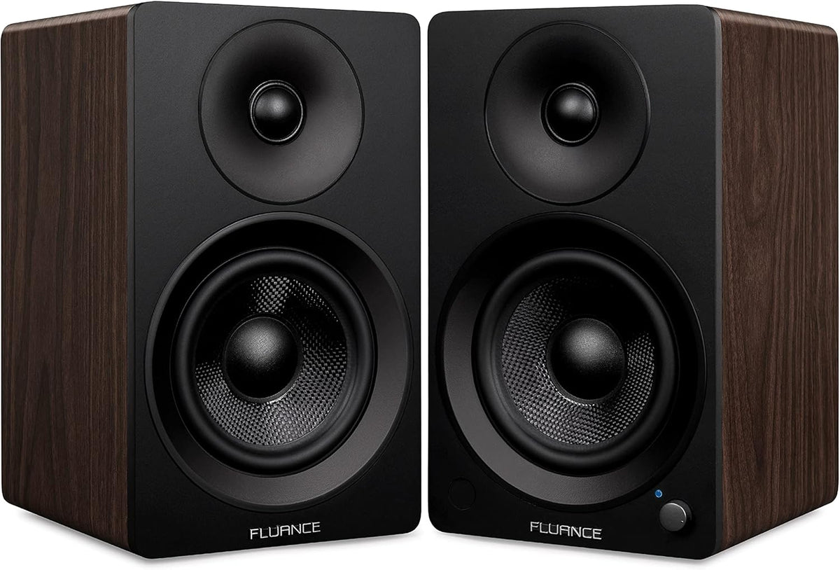 Powered 2-Way Stereo Bookshelf Speakers with 6.5 Drivers, 120W Amplifier, White Walnut R9209
