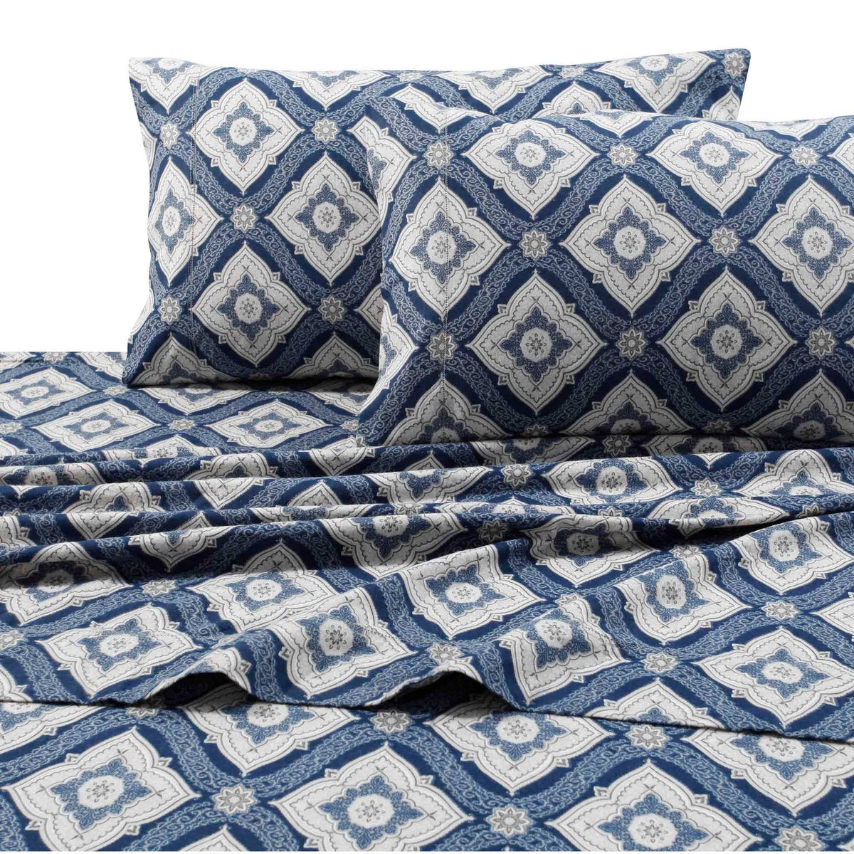 Queen Flannel Damask Printed Extra Deep Pocket Sheet Set I9971