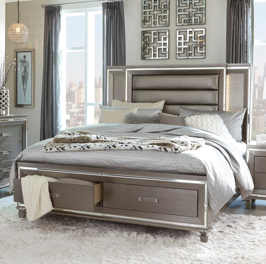 Queen Size Platform Bed with Footboard Storage LED Headboard U434746