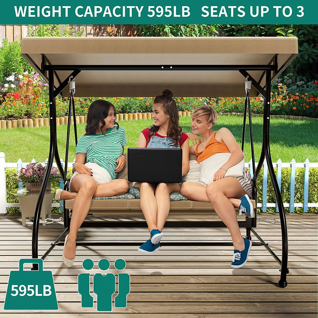 3 Person Outdoor Swing Chair with Adjustable Canopy W587506