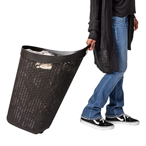 60L Rolling Laundry Hamper with Wheels, Plastic, Brown X55995