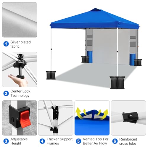 10x10 Pop Up Canopy Tent with 1 Sidewall and 6 Pockets O139