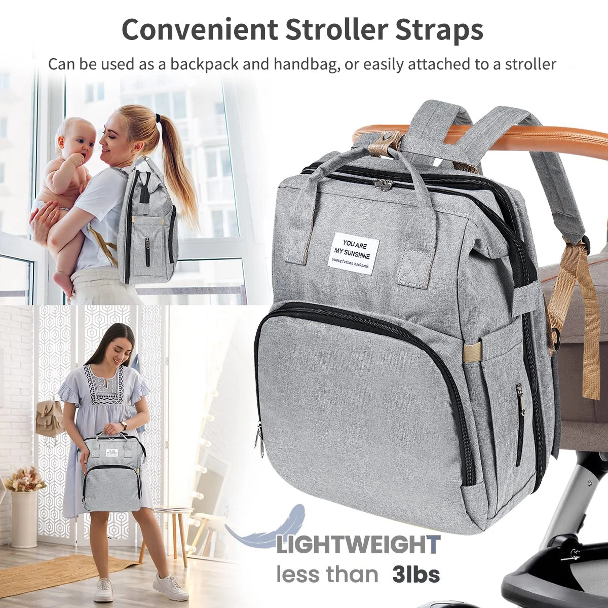 Waterproof 3 in 1 Diaper Bag Backpack with Changing Pad T754