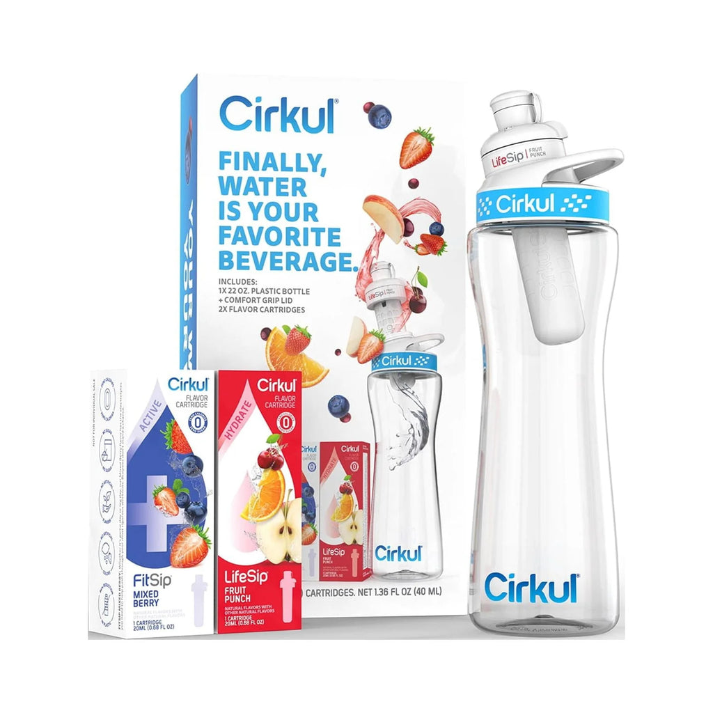 22oz Plastic Water Bottle Starter Kit with Blue Lid and 2 Flavor Cartridges I347511