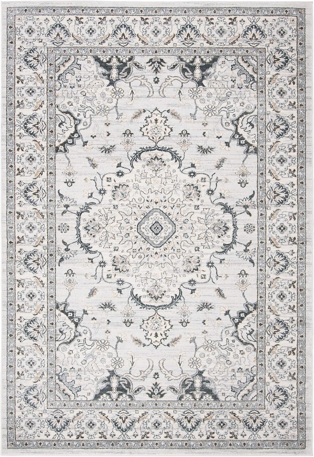 9' x 12' Light Grey/Cream Oriental Non-Shedding Area Rug V98509