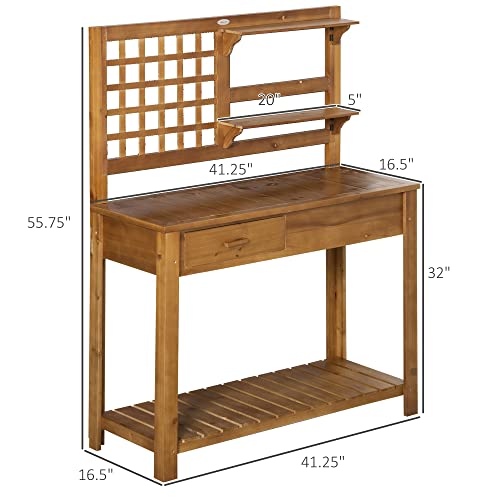 Brown Wooden Potting Bench Table with Shelves and Drawer E3282