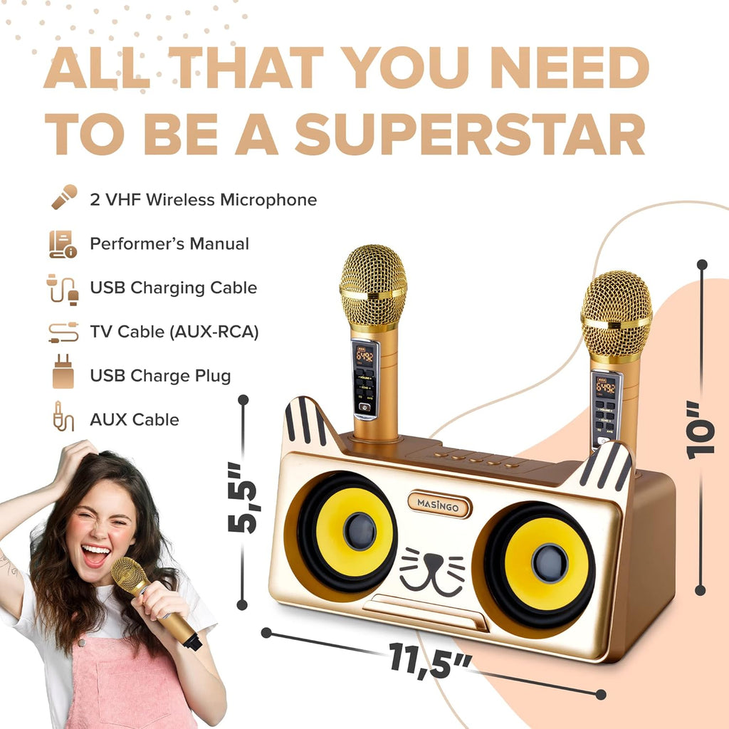 Portable Cat Karaoke Machine with 2 Wireless Microphones K304
