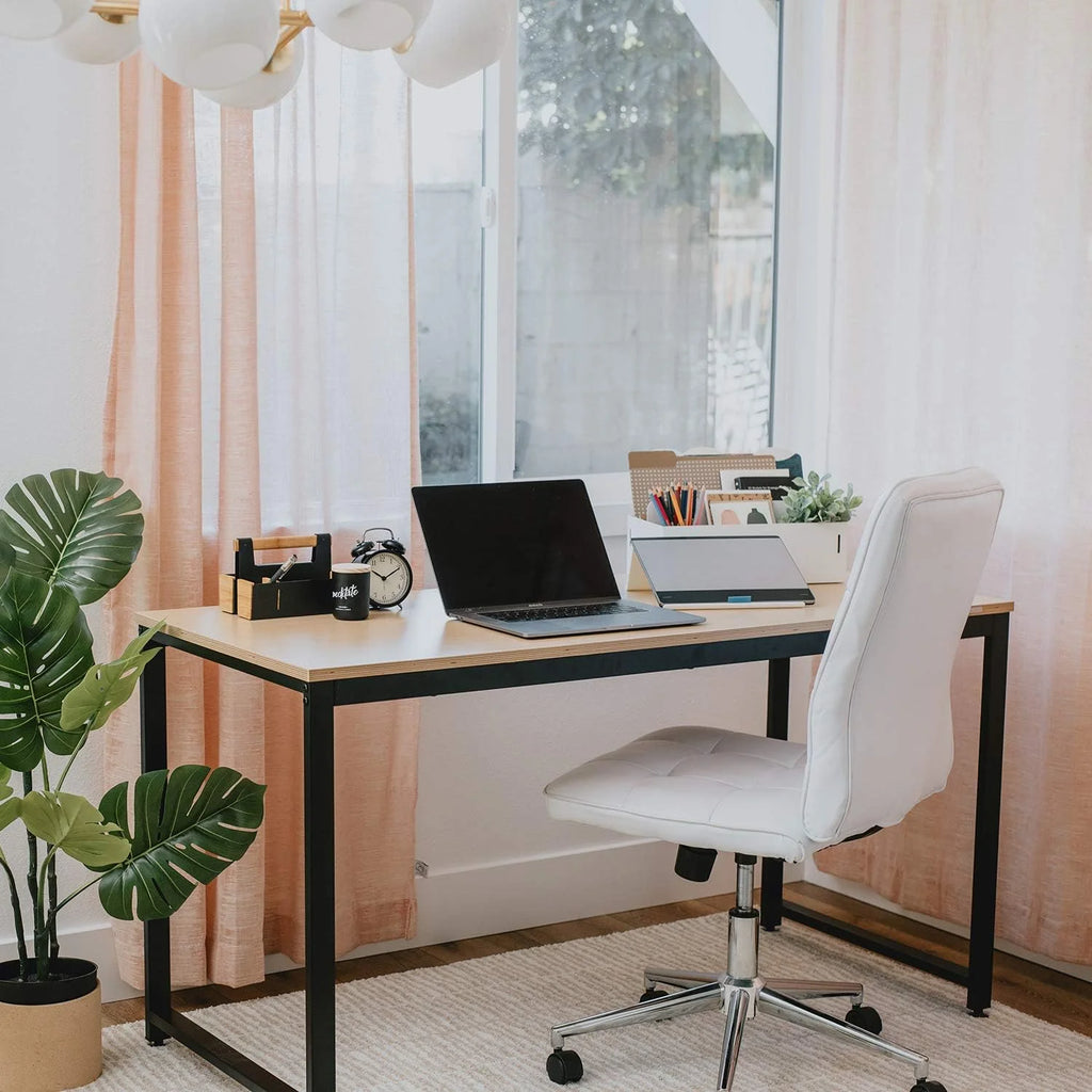 Oak Black Computer Writing Desk with Metal Frame I6587