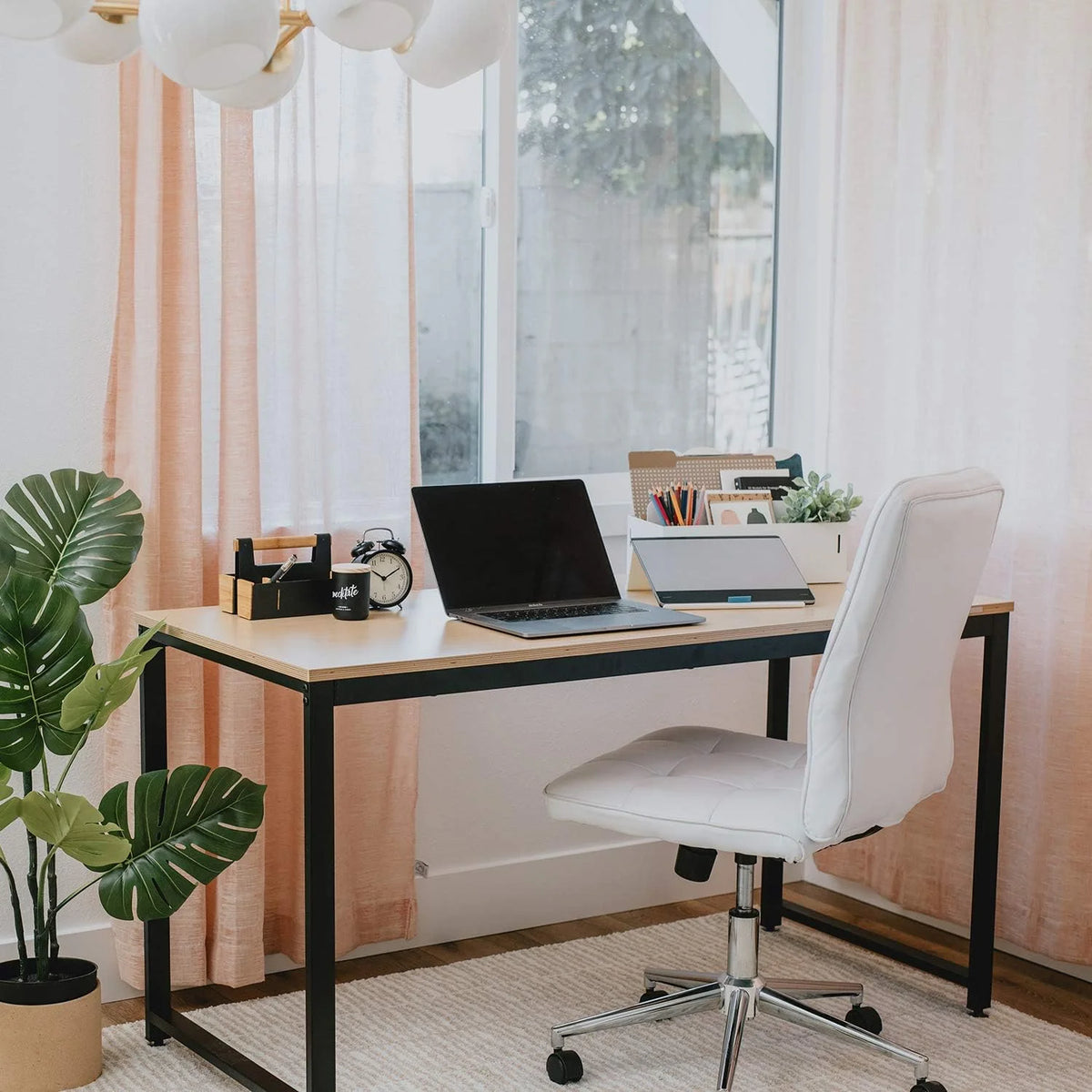 Oak Black Computer Writing Desk with Metal Frame I6587
