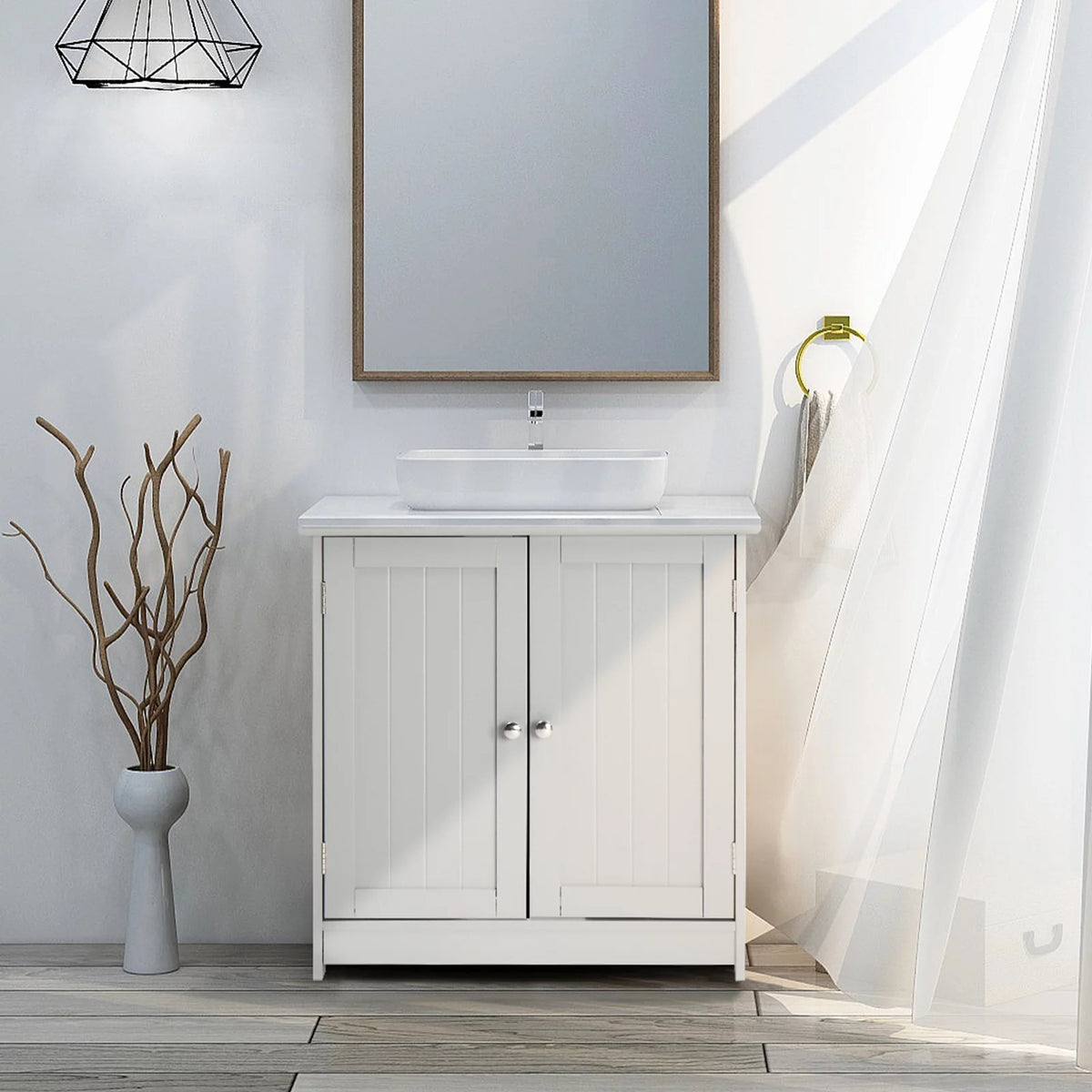 White Free Standing Bathroom Cabinet with 2 Doors H26663