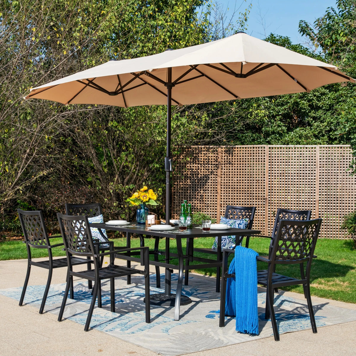 Set of 8 Outdoor Dining Set with 13 ft Umbrella, 8 Chairs & Table W9537
