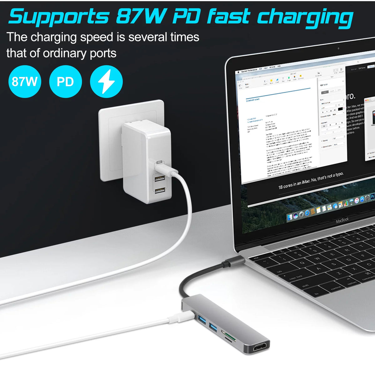 6 in 1 USB C Hub with 4K HDMI and SD/TF Card Reader C216