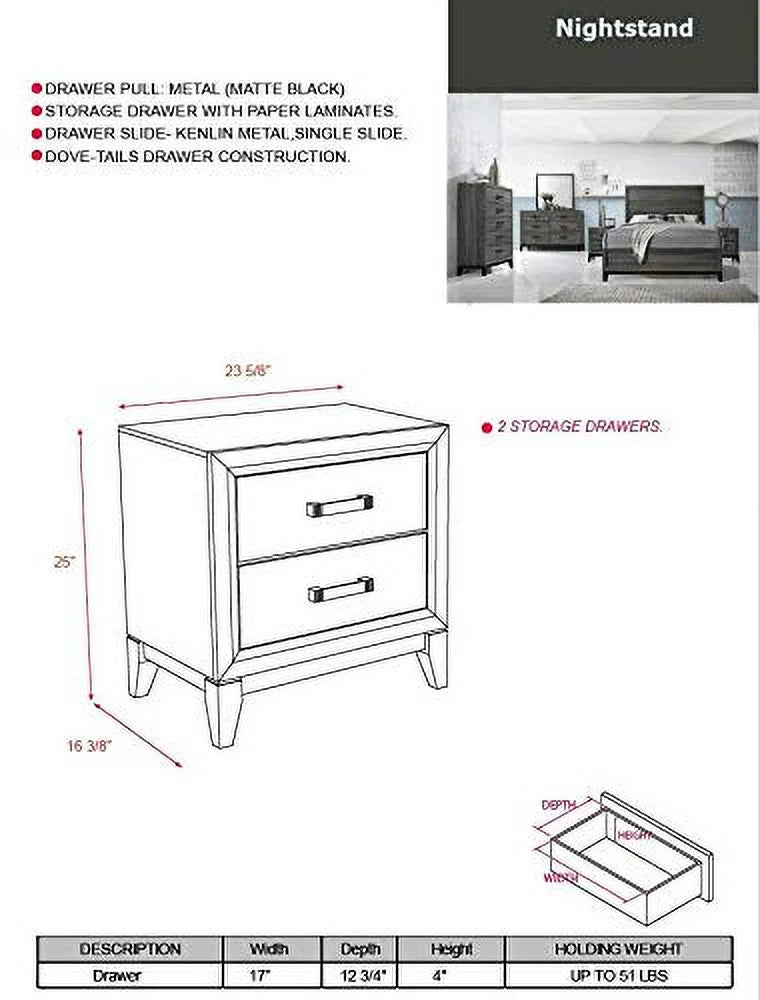 Queen Size 6-Piece Bedroom Set Grey Black I53288