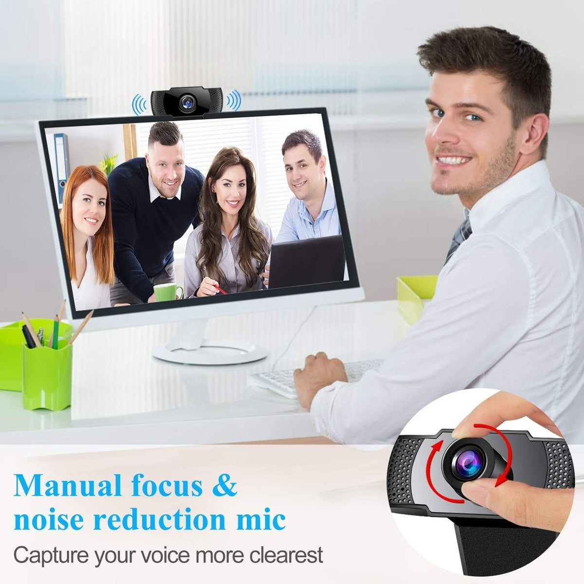 1080P Webcam with Microphone, USB2.0, Rotatable, Pack of 2 P8899