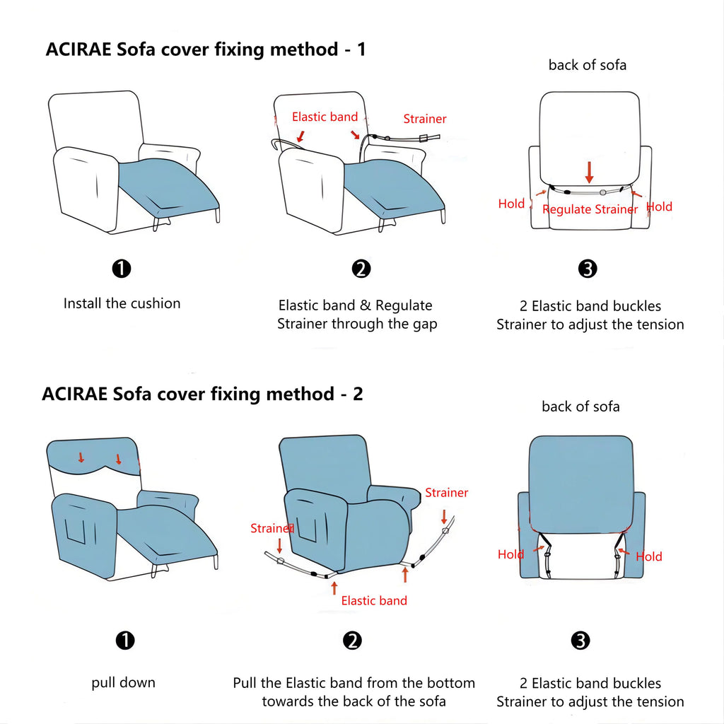 Black 4-Pieces Waterproof Stretch Recliner Chair Slipcover Y491