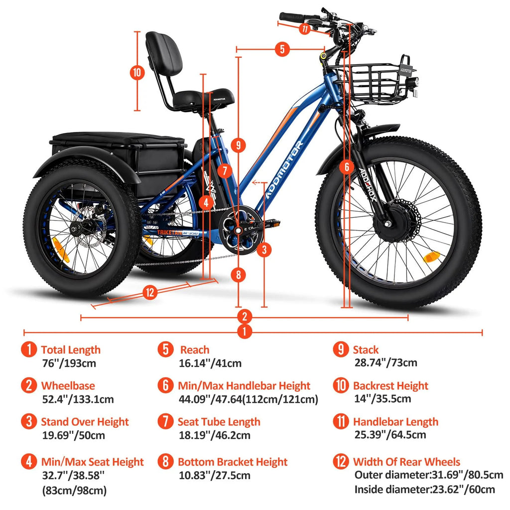 White 24" Fat Tire Electric Trike with 750W Motor 48V 20Ah Battery X694334