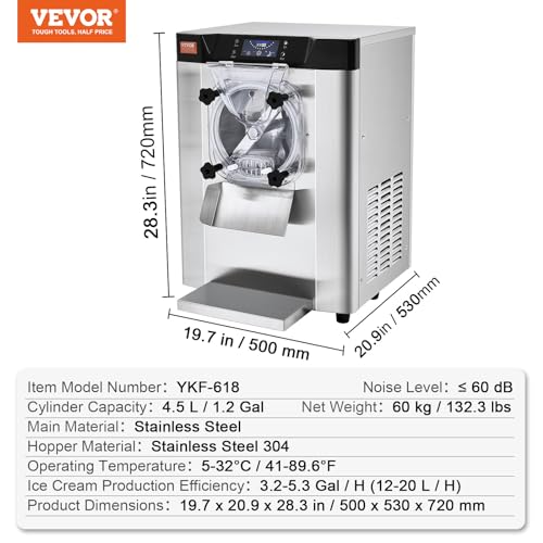 Commercial Ice Cream Machine 1400W 20/5.3 Gph Hard Serve with LED Display A657114