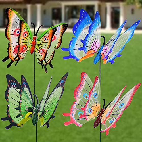 3D Large Butterfly Garden Stakes Decorations Outdoor Lawn Decorative Yard Decor Ornaments (Pack of 4) R8228