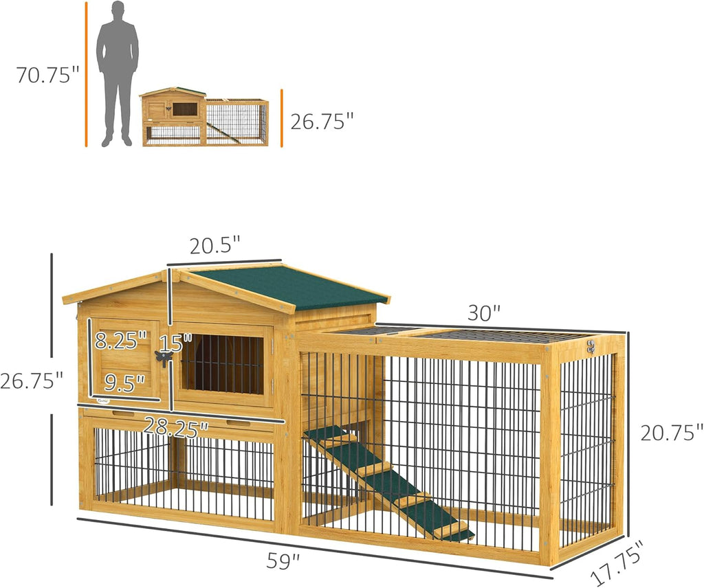 Yellow Wooden Rabbit Hutch with Removable Tray A4229