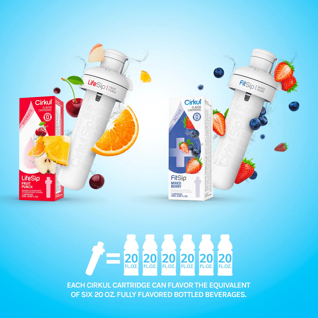 22oz Plastic Water Bottle Starter Kit with Blue Lid and 2 Flavor Cartridges I347511