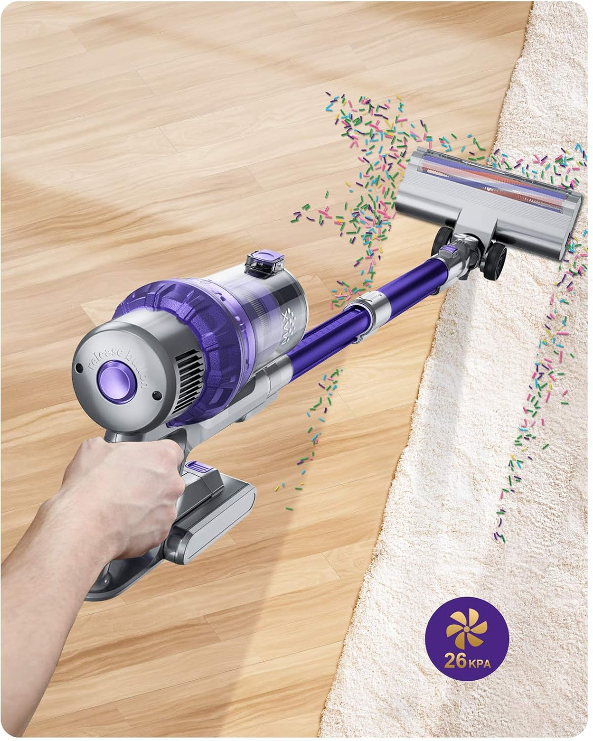 Cordless Vacuum Cleaner, 26KPA Stick Vacuum with Detachable Battery Z1050