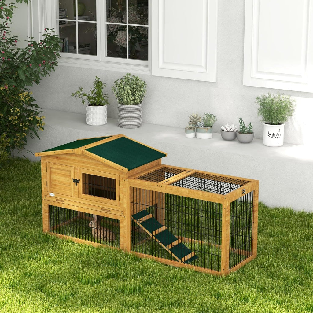 Yellow Wooden Rabbit Hutch with Removable Tray A4229