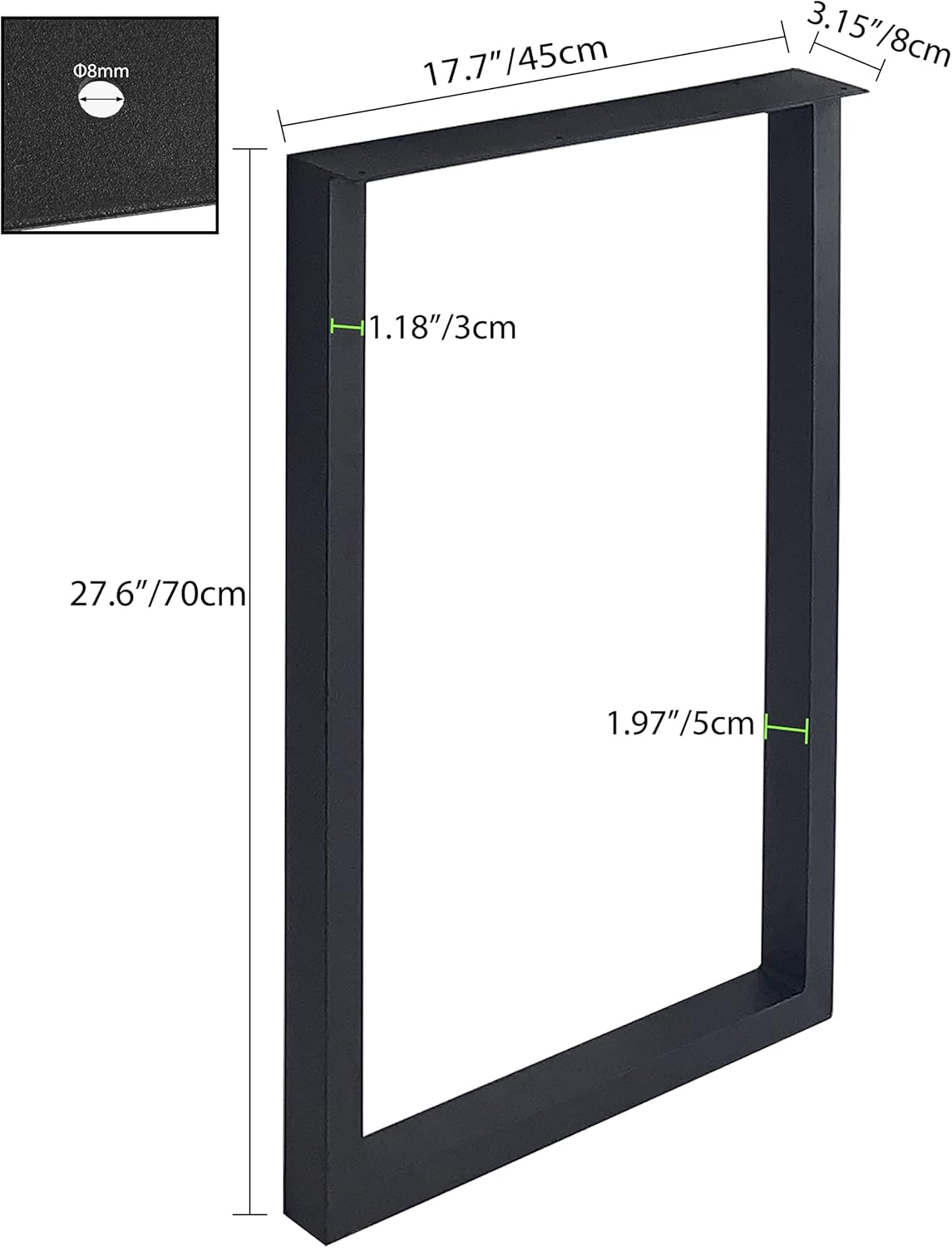 28'' Height 17.7'' Wide Black Metal Table Legs 2 PCS J15025