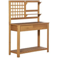 Brown Wooden Potting Bench Table with Shelves and Drawer E3282