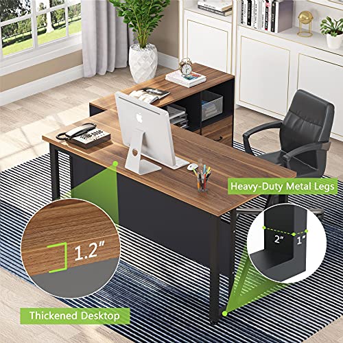 63 inches L-Shaped Computer Desk with File Cabinet and Drawers V3724