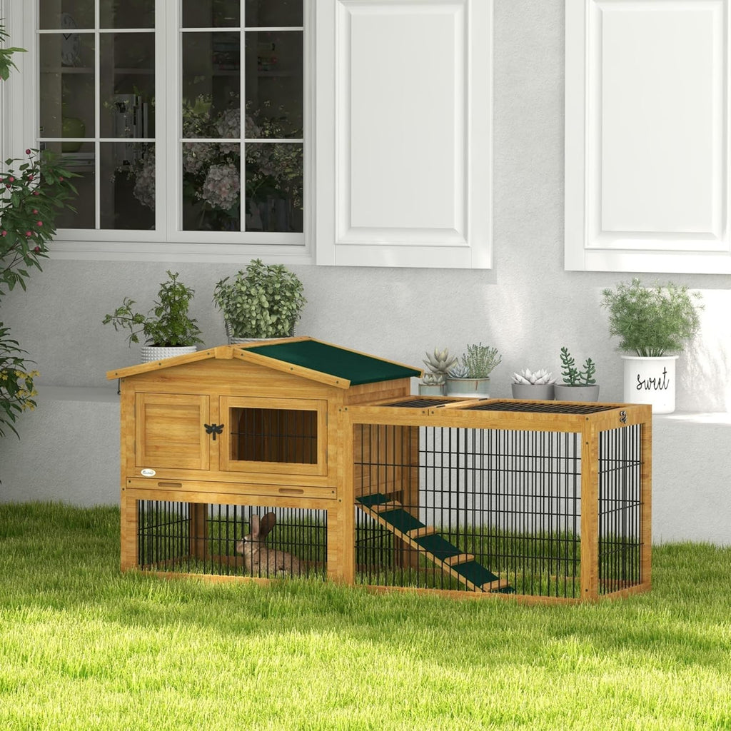 Yellow Wooden Rabbit Hutch with Removable Tray A4229