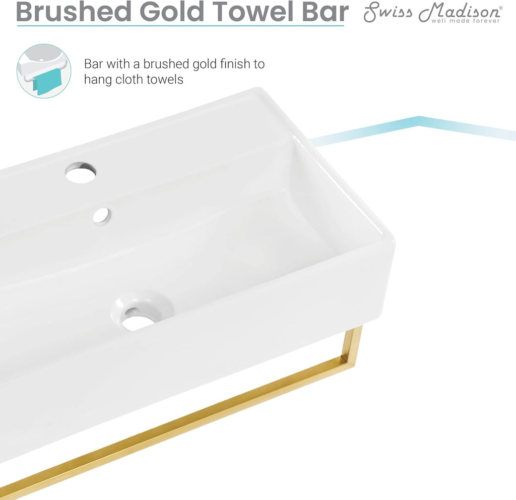 22" Wall-Mount Bathroom Sink with Brushed Gold Towel Bar C394