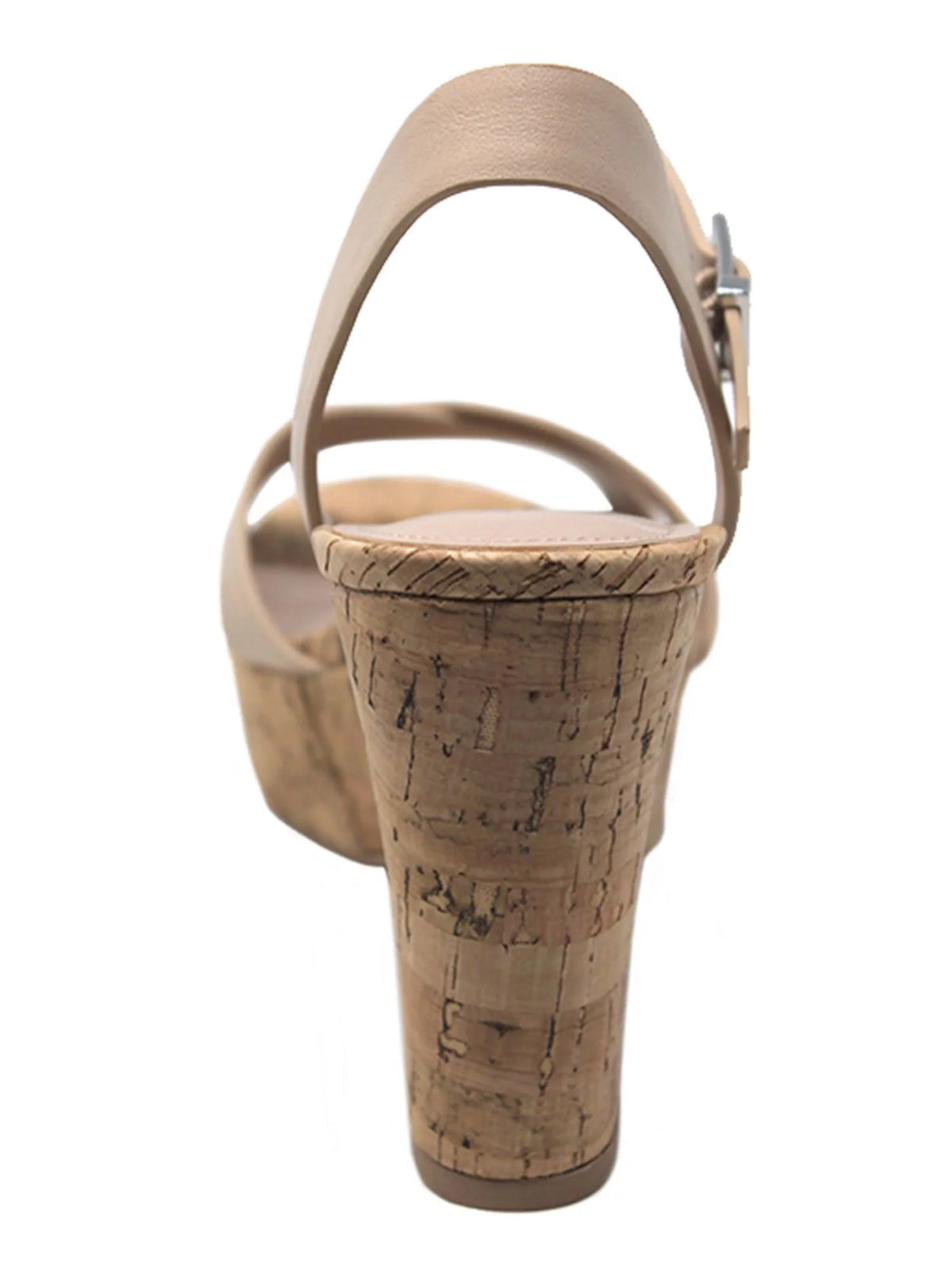 Beige Cork Platform Ankle Strap Block Heel Dress Sandals P80518